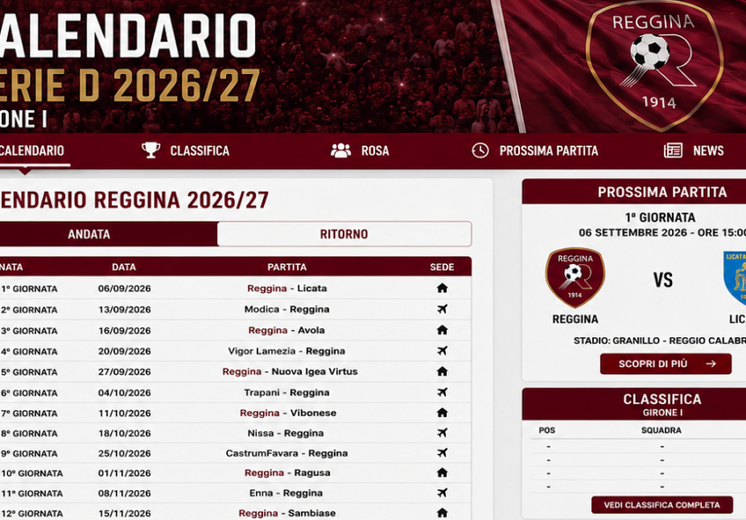 reggina - calendario 26-27