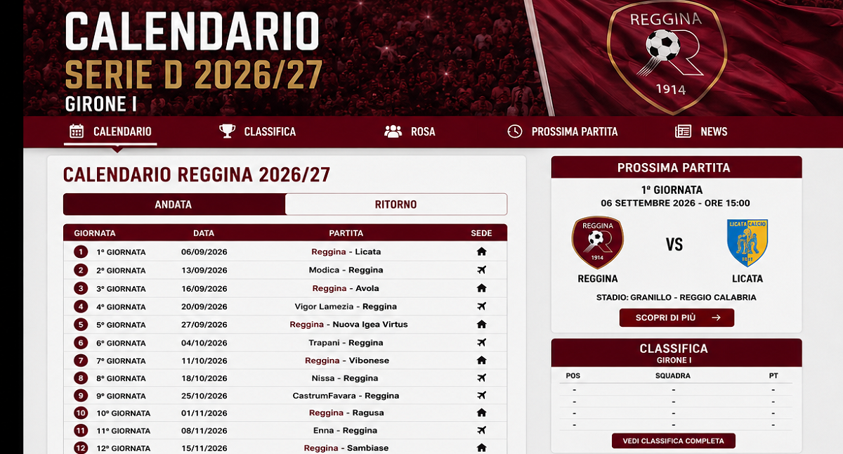 reggina - calendario 26-27