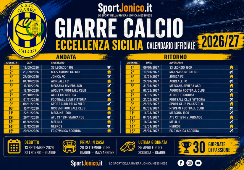 Giarre 2026-27 - il calendario